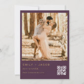 Plum Paarse Gold Wedding QR Code Fotoscript Kaart (Achterkant)