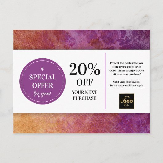 Plum Paarse Goud Custom Coupon Korting Briefkaart (Voorkant)