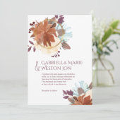 Plum Paarse gouden Herfst thema bruiloft uitnodigi Kaart (Staand voorkant)