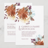 Plum Paarse gouden Herfst thema bruiloft uitnodigi Kaart (Voorkant / Achterkant)