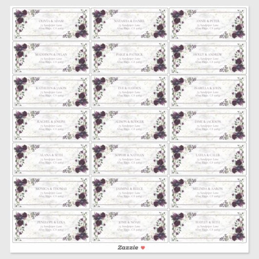 Plum Paarse gouden marmeren herfst bruiloft gastad Sticker (Vel)