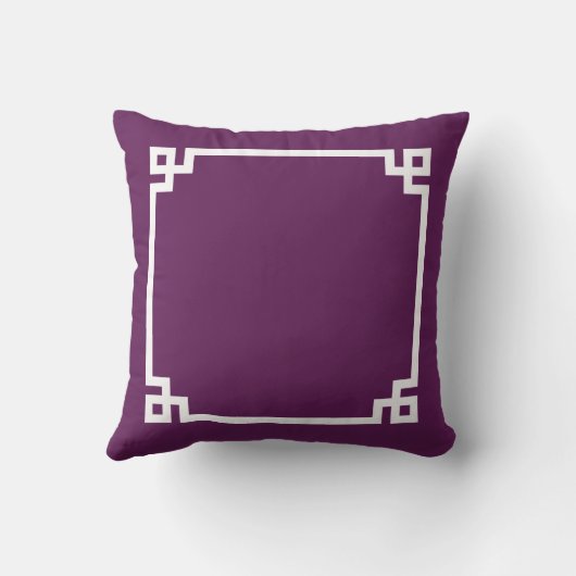 Plum Paarse Griekse Key Border Custom Monogram Kussen (Achterkant)