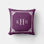 Plum Paarse Griekse Key Border Custom Monogram Kussen (Voorkant)
