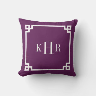 Plum Paarse Griekse Key Border Custom Monogram Kussen
