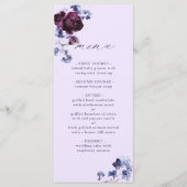 Plum Paarse & Indigo Blauw Elegante Bloemen Huweli Menu (Voorkant)