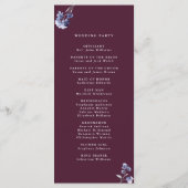 Plum Paarse & Indigo Blauw Elegante Bloemen Huweli Programmakaart (Achterkant)