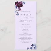 Plum Paarse & Indigo Blauw Elegante Bloemen Huweli Programmakaart (Voorkant)