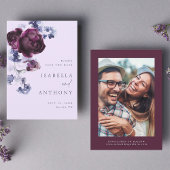 Plum Paarse & Indigo Blauw Elegante Bloemen Huweli Save The Date