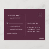 Plum Paarse & Indigo Blauwe Bloemen Huwelijk RSVP Briefkaart (Achterkant)