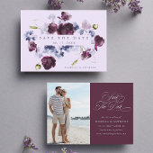 Plum Paarse & Indigo Blauwe Bloemen Trouwfoto Save The Date