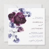 Plum Paarse & Indigo Blauwe Bloemen Trouwplein Kaart (Voorkant)