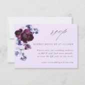 Plum Paarse & Indigo Blue Elegant Floral QR Code RSVP Kaartje (Voorkant)