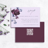 Plum Paarse & Indigo Blue Elegant Floral QR Code RSVP Kaartje