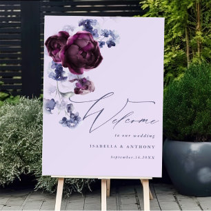 Plum Paarse & Indigo Blue Floral Elegante bruiloft Poster