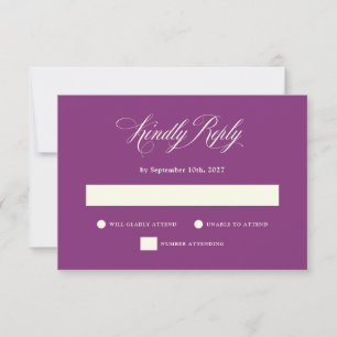 Plum Paarse   Italiaanse elegantie bruiloft RSVP Kaartje