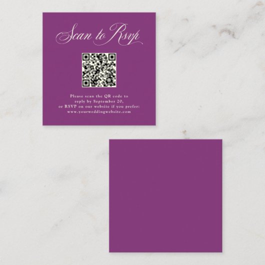 Plum Paarse Italiaanse elegantie | RSVP met QR-cod Informatiekaartje (Voorkant / Achterkant)