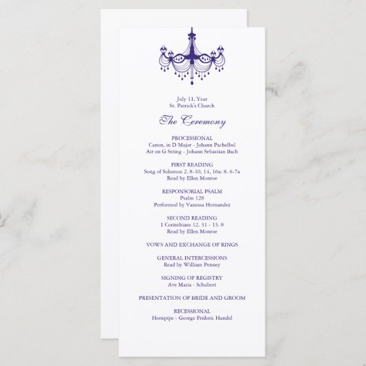 Plum Paarse kroonluchter huwelijksprogramma Programmakaart (Voorkant / Achterkant)