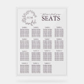 Plum Paarse Leafy Crest Monogram Trouwstoelen Acryl Bord (Voorkant)