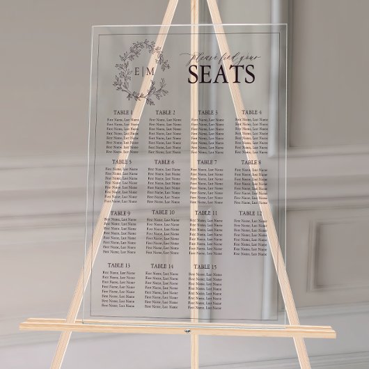 Plum Paarse Leafy Crest Monogram Trouwstoelen Acryl Bord