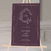 Plum Paarse Leafy Crest Monogram Welkomstbruiloft Acryl Bord