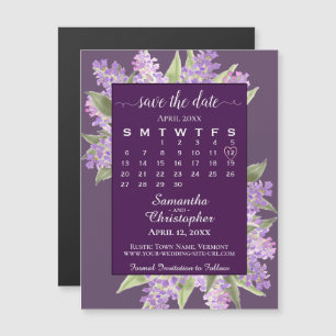 Plum Paarse Lilacs Bruiloft Save the Date Kalender Magnetische Uitnodiging
