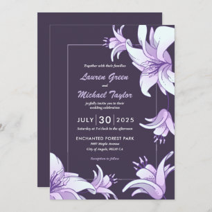 Plum Paarse Lily Flower Floral Spring Wedding Kaart