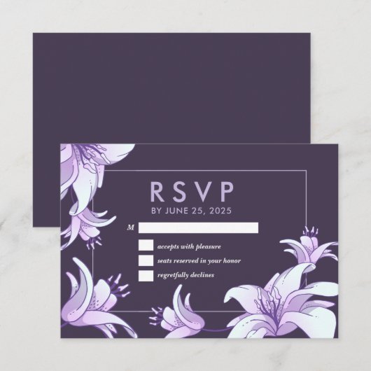 Plum Paarse Lily Flower Floral Spring Wedding RSVP Kaartje (Voorkant / Achterkant)