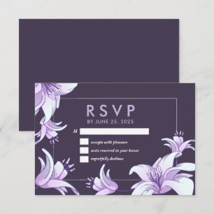 Plum Paarse Lily Flower Floral Spring Wedding RSVP Kaartje