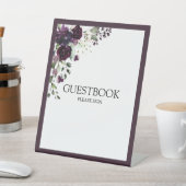 Plum Paarse Mauve Floral Waterverf Guestbook Reclamebord Met Voetstuk (Insitu)