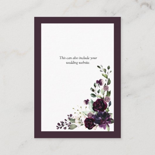 Plum Paarse Mauve Floral Waterverf Wedding Detail Informatiekaartje (Achterkant)