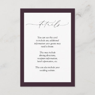 Plum Paarse Mauve Floral Waterverf Wedding Detail Informatiekaartje