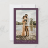 Plum Paarse minimalistische elegante foto bruiloft Kaart (Voorkant)