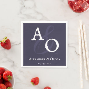 Plum Paarse minimalistische monogram bruiloft Servet