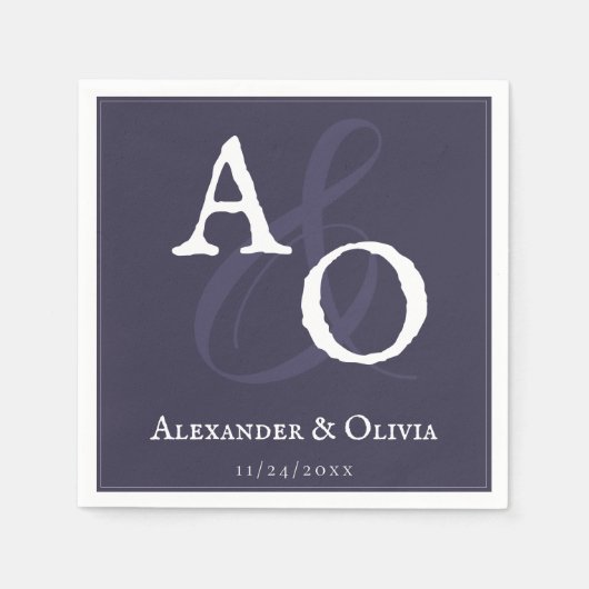 Plum Paarse minimalistische monogram bruiloft Servet (Voorkant)