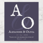 Plum Paarse minimalistische monogram bruiloft Wijn Etiket (Enkel label)