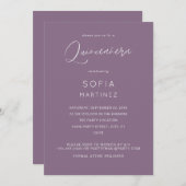 Plum Paarse MOD Calligraphy Quinceanera Kaart (Voorkant / Achterkant)