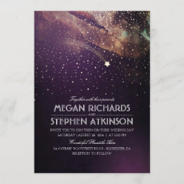 Plum Paarse Nacht Goud Schieten Star Wedding Kaart