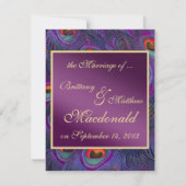 Plum Paarse pauw huwelijksaankondiging Kaart (Achterkant)