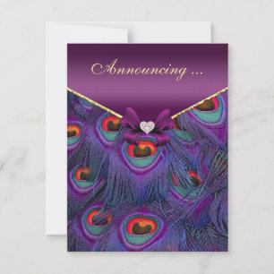 Plum Paarse pauw huwelijksaankondiging Kaart