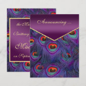 Plum Paarse Pauw Trouwaankondiging Kaart (Voorkant / Achterkant)