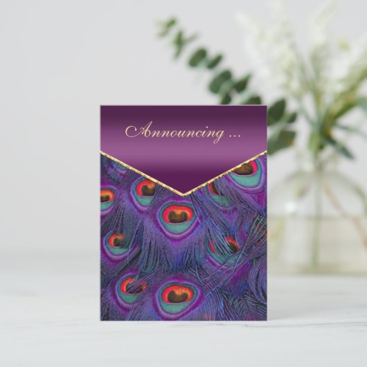 Plum Paarse Pauw Trouwaankondiging Kaart (Staand voorkant)