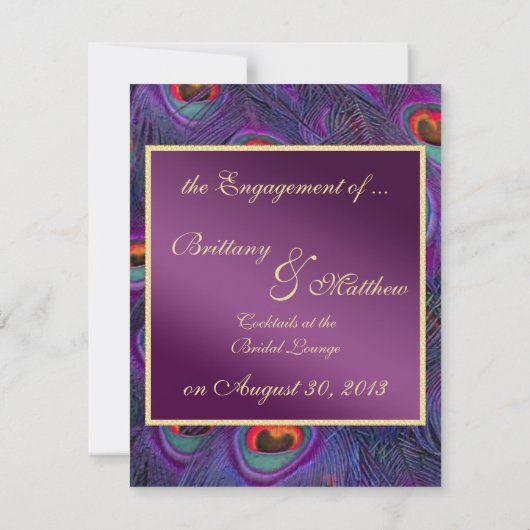 Plum Paarse Pauw Verloving Aankondiging (Achterkant)