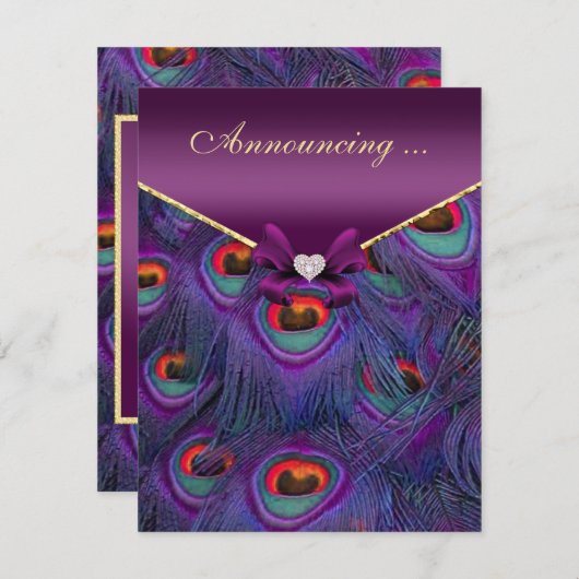 Plum Paarse Pauw Verloving Aankondiging (Voorkant / Achterkant)