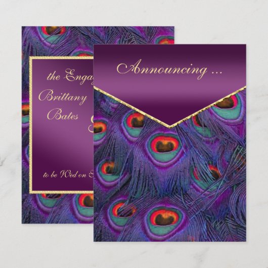 Plum Paarse Pauw Verloving Aankondiging (Voorkant / Achterkant)