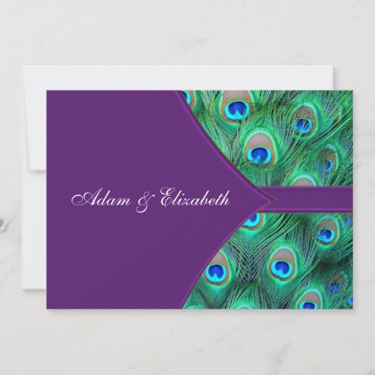 Plum Paarse Peacock Wedding Invitation Kaart (Voorkant)