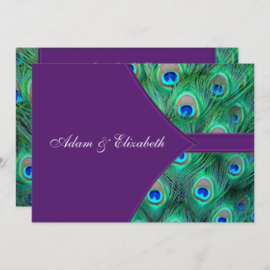 Plum Paarse Peacock Wedding Invitation Kaart (Voorkant / Achterkant)