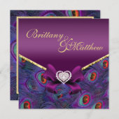 Plum Paarse Peacock Wedding Invitation Kaart (Voorkant / Achterkant)