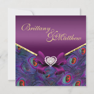 Plum Paarse Peacock Wedding Invitation Kaart