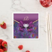 Plum Paarse Peacock Wedding Paper Party Napkins Servet (Insitu)