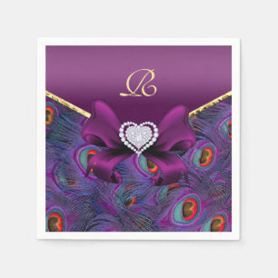 Plum Paarse Peacock Wedding Paper Party Napkins Servet